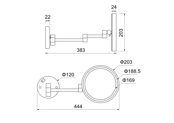 Зеркало косметическое SCHEIN увеличение 3х к стене с подсветкой хром (9346CH)