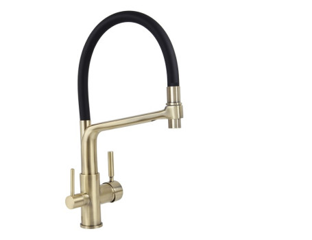 Смеситель для кухни с краном для питьевой воды VIKO V-5603 с черным гибким изливом Bronze (латунь) Ø35