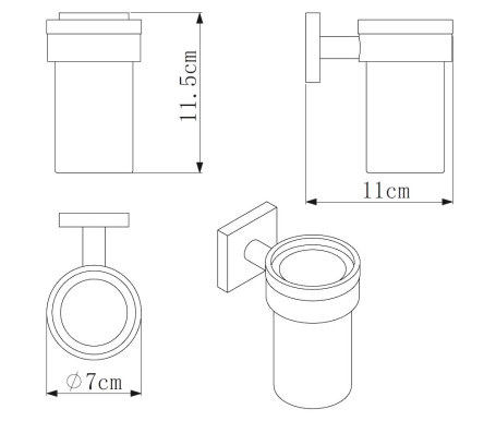Держатель Rainbowl CUBE 2784 BP одинарный + стакан черный матовый