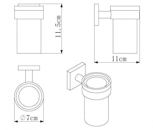 Держатель Rainbowl CUBE 2784 BP одинарный + стакан черный матовый Держатель Rainbowl CUBE 2784 BP одинарный + стакан черный матовый