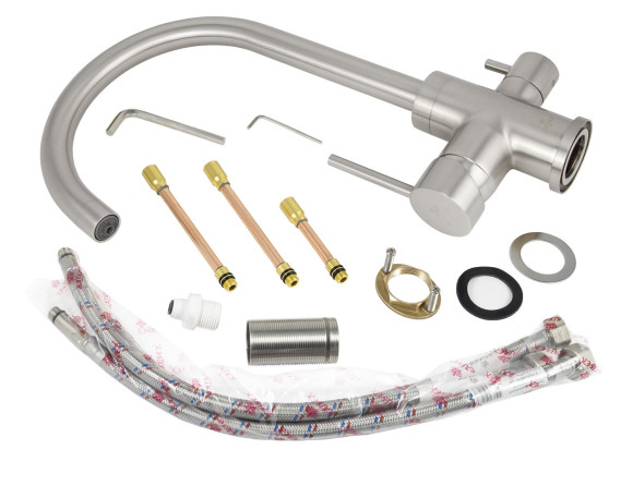 Смеситель KAISER 26744-5 Merkur для кухни, с краном для питьевой воды, серебро