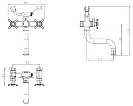 Смеситель KAISER 11255 Carlson Lux для ванны (кран-букса 6142, дивертор 6057)