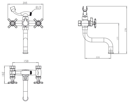 Смеситель KAISER 11255 Carlson Lux для ванны (кран-букса 6142, дивертор 6057)