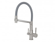 Смеситель для кухни с краном для питьевой воды VIKO V-5608 с гибким серым изливом Silver (латунь) Ø35