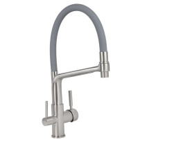 Смеситель для кухни с краном для питьевой воды VIKO V-5608 с гибким серым изливом Silver (латунь) Ø35