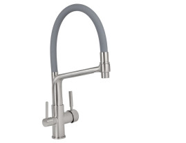 Смеситель для кухни с краном для питьевой воды VIKO V-5608 с гибким серым изливом Silver (латунь) Ø35