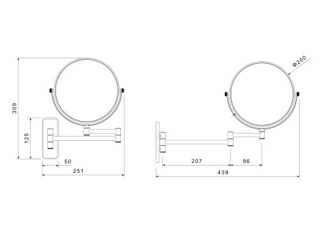 Зеркало косметическое SCHEIN увеличение 5х поворотное к стене черное (9341MB)