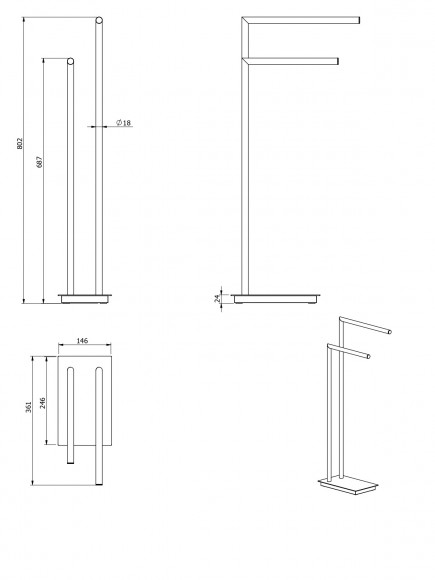 Стойка Langberger 71181-BP напольная для 2-х полотенец черная