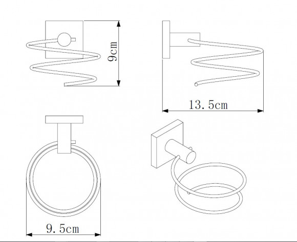 Держатель фена Rainbowl 2735-1 CUBE "Укороченный" для ванной настенный хром
