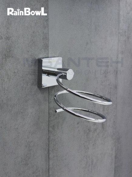 Держатель фена Rainbowl 2735-1 CUBE "Укороченный" для ванной настенный хром Держатель фена Rainbowl 2735-1 CUBE "Укороченный" для ванной настенный хром