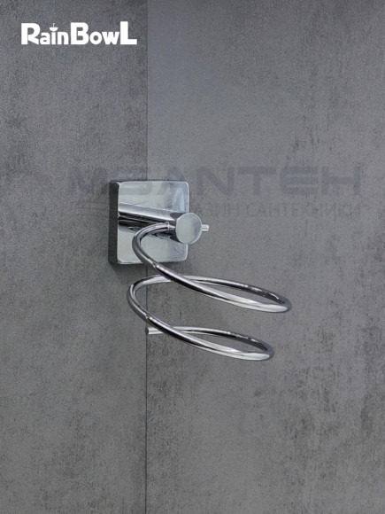 Держатель фена Rainbowl 2735-1 CUBE "Укороченный" для ванной настенный хром Держатель фена Rainbowl 2735-1 CUBE "Укороченный" для ванной настенный хром