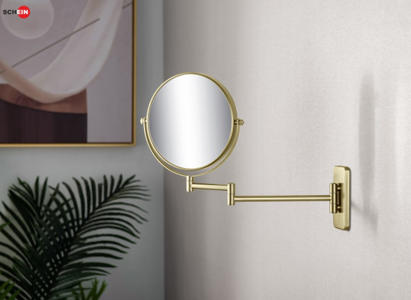 Зеркало косметическое SCHEIN увеличение 5х поворотное к стене матовое золото (9341BG)
