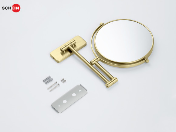 Зеркало косметическое SCHEIN увеличение 5х поворотное к стене матовое золото (9341BG)