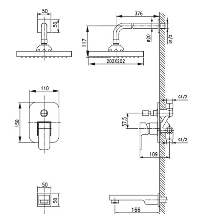Смеситель KAISER 34322 Sonat для ванны (душевая система) скрытого монтажа