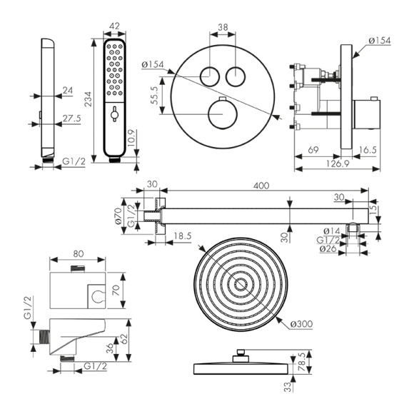 Душевая система KAISER 08277-3 Sano скрытого монтажа, с термостатом