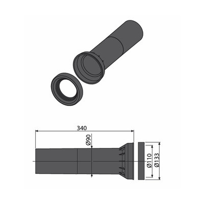 Соединительный патрубок ABA SYSTEM с резинкой для инсталляции Ø90 х 300 мм