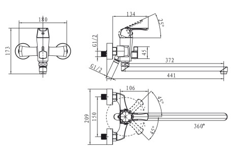 Смеситель KAISER 51055B Boss для ванны, дивертор 6042