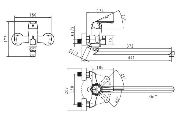 Смеситель KAISER 51055B Boss для ванны, дивертор 6042