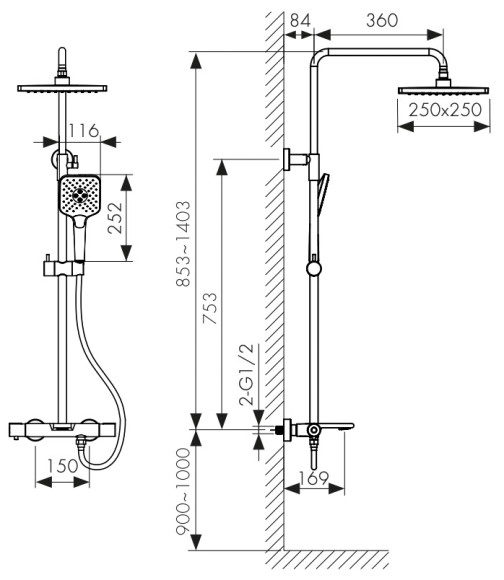 Душевая система KAISER 05382-15 Serio с термостатом 6282
