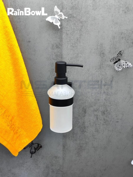 Диспенсер Rainbowl 2788- BP CUBE для ванной стекло настенный черный матовый Диспенсер Rainbowl 2788- BP CUBE для ванной стекло настенный черный матовый