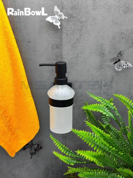 Диспенсер Rainbowl 2788- BP CUBE для ванной стекло настенный черный матовый Диспенсер Rainbowl 2788- BP CUBE для ванной стекло настенный черный матовый