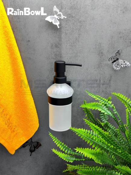 Диспенсер Rainbowl 2788- BP CUBE для ванной стекло настенный черный матовый Диспенсер Rainbowl 2788- BP CUBE для ванной стекло настенный черный матовый