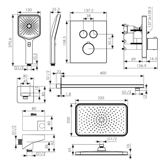 Душевая система KAISER 08477-15 Sano скрытого монтажа, с термостатом