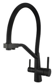 Смеситель VIKO V-5842 для кухни с гибким изливом и подключением к фильтру 2 в 1 (нержавеющая сталь) картридж d35 мм, (корпус/излив: черный)
