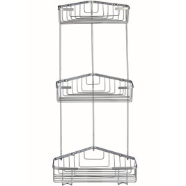 Полка VIKO V-753 настенная угловая, 3 яруса с крючками 180/200/220*220*540 (нержавеющая сталь) хром